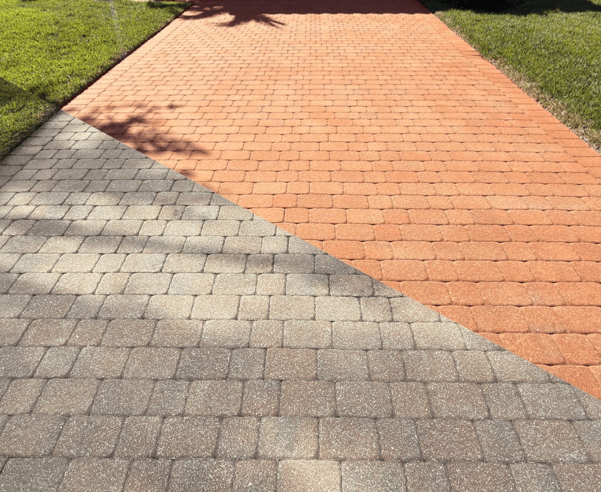Paver tinting for color enhancement on driveway