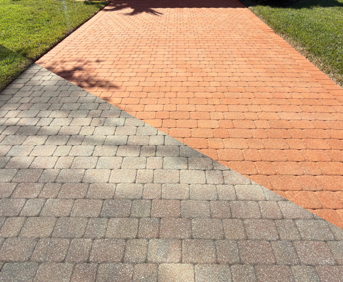 Paver tinting for color enhancement on driveway