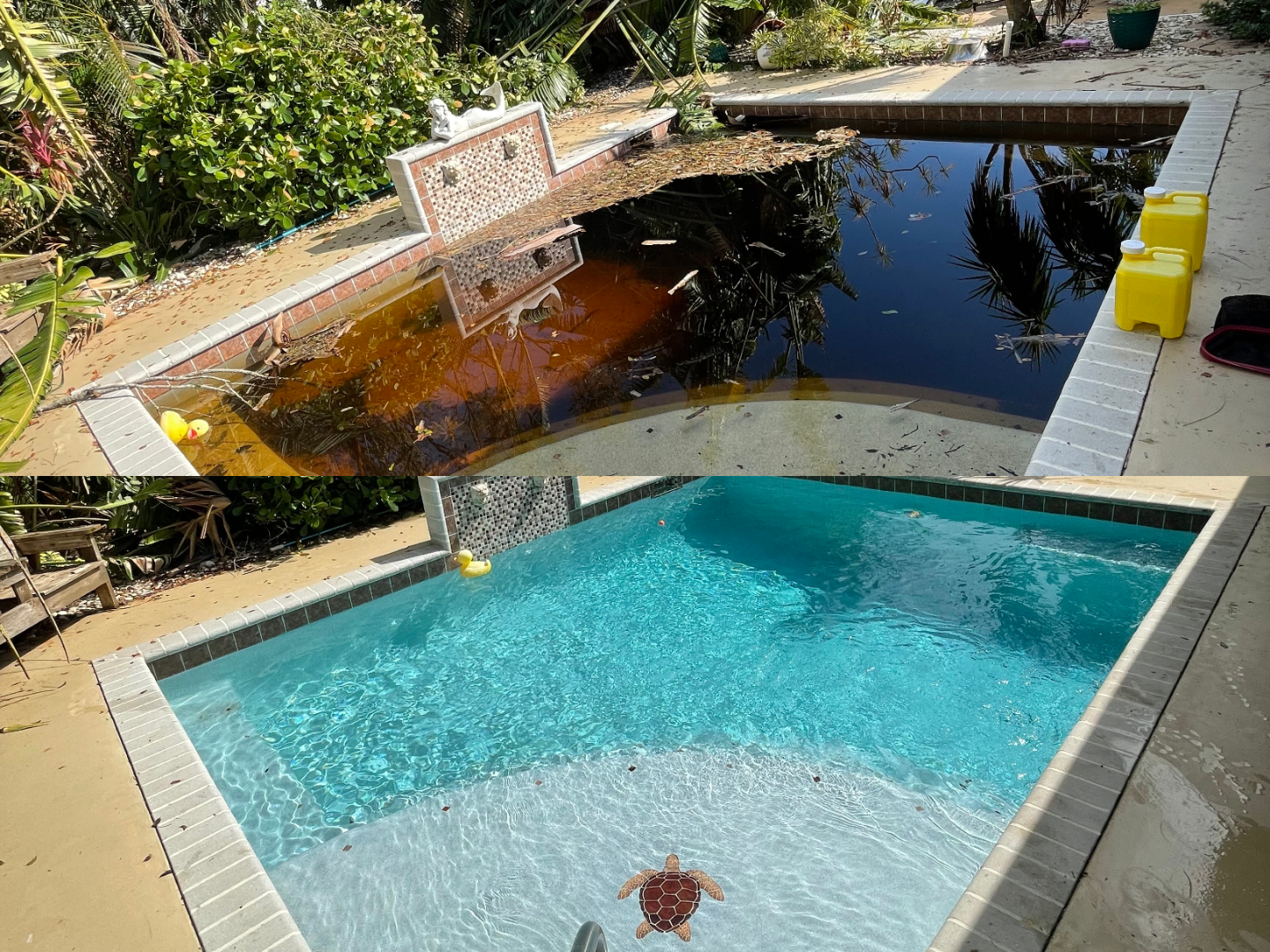 Pool storm debris cleanup after Florida weather