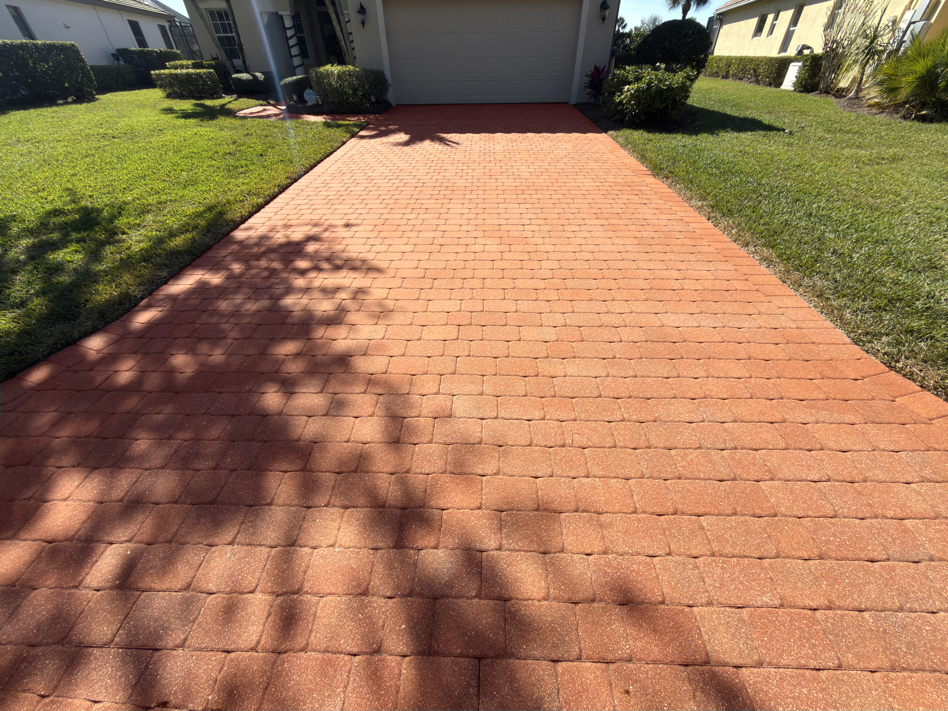 Paver driveway after tinting and sealing - rich color restored, Fort Myers FL