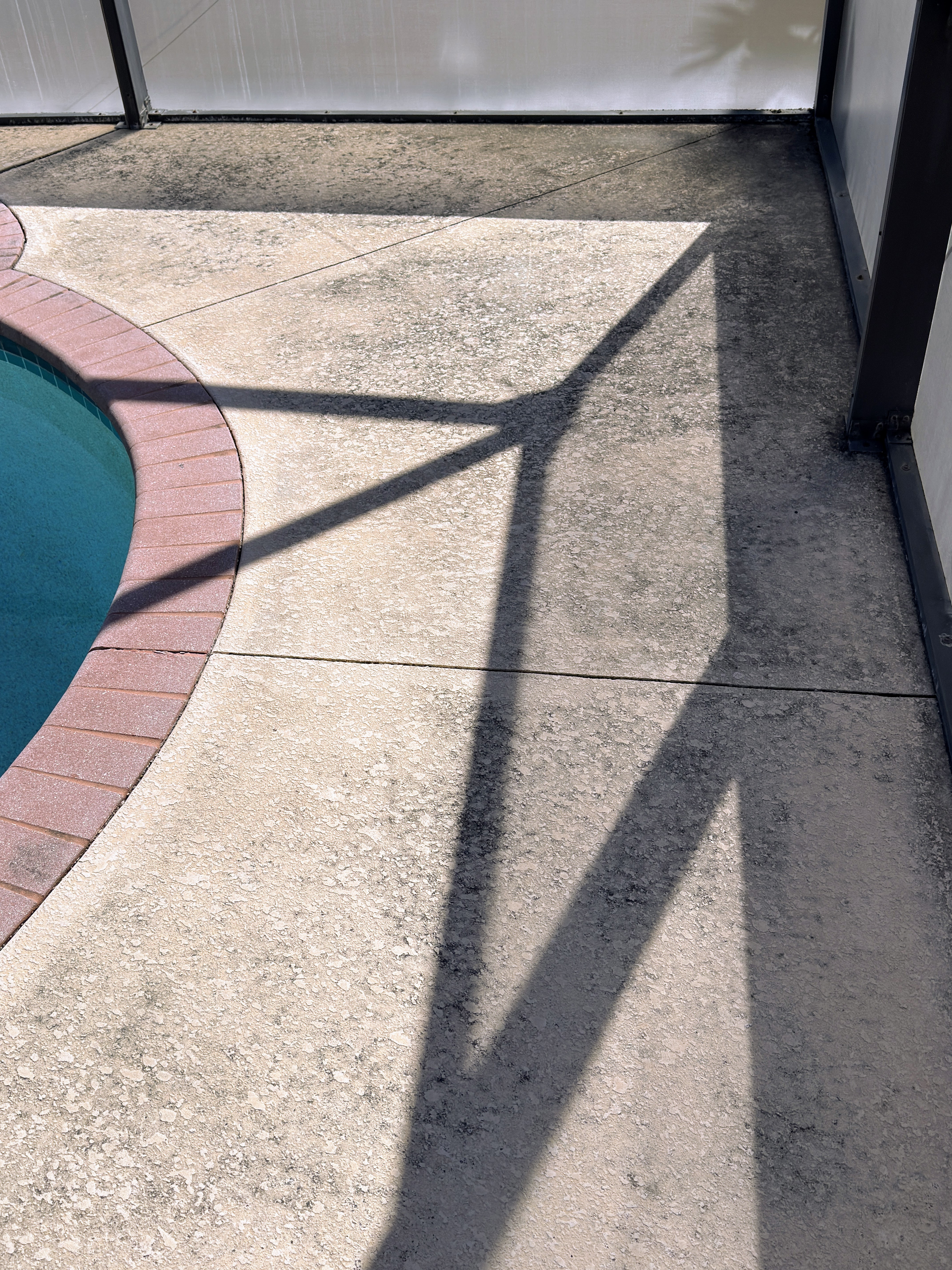 Pool deck before pressure washing - stained and discolored, Cape Coral FL