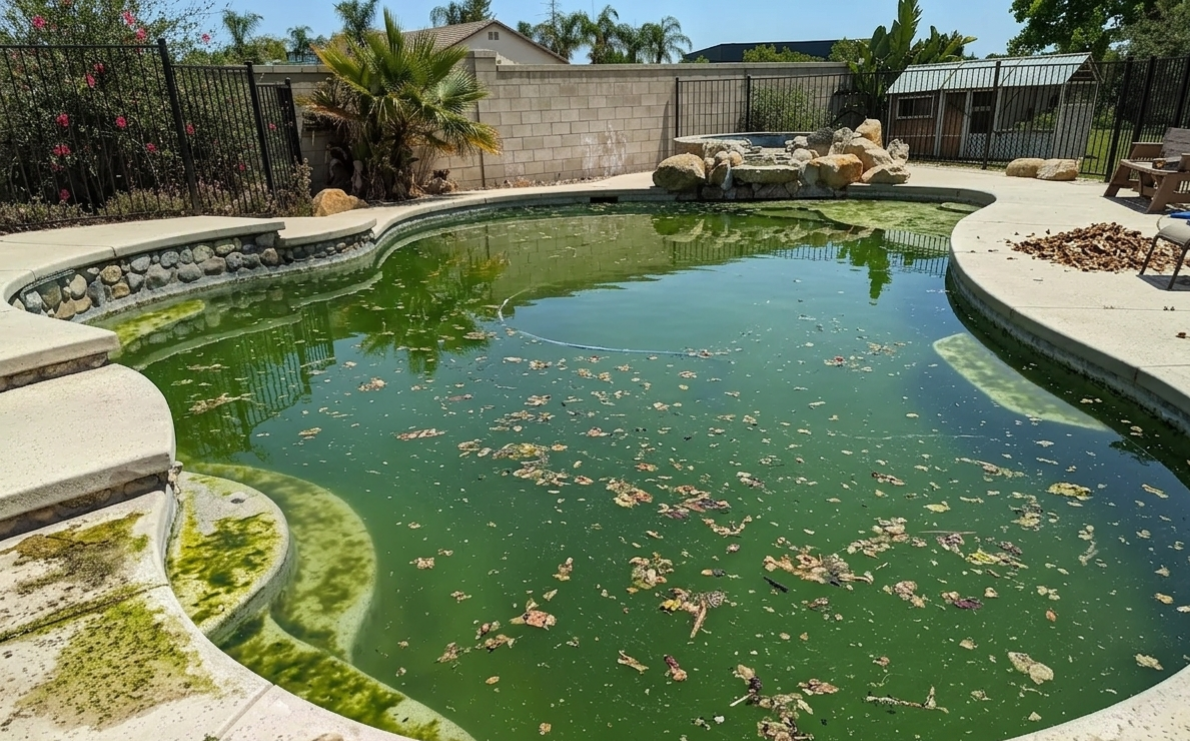 Green algae pool before service, Fort Myers FL