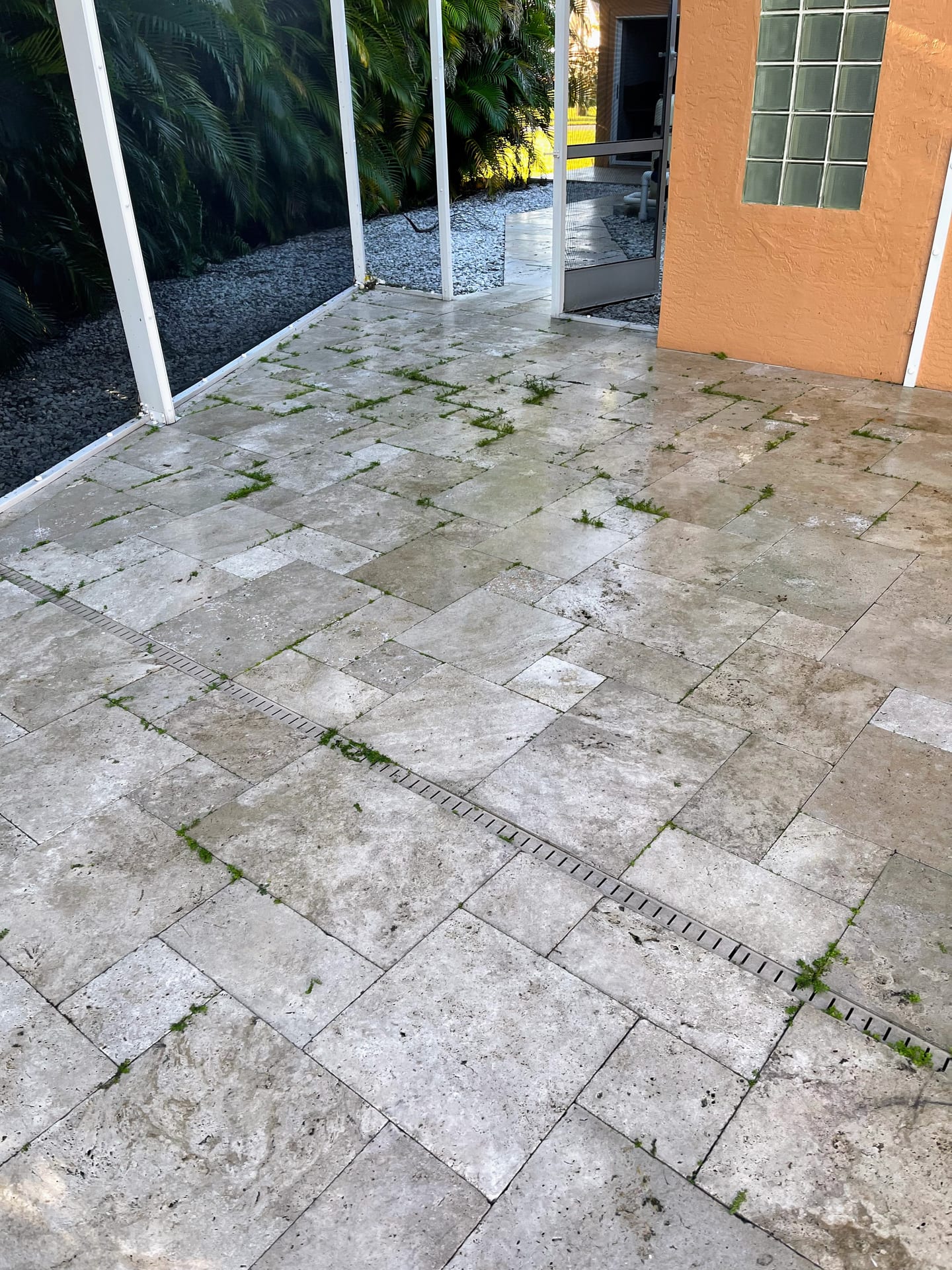 Patio before pressure washing